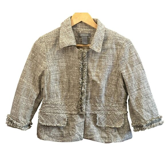 Ann Taylor Jackets & Blazers - Ann Taylor Women's Gray Tweed Frayed Edge Tailored Jacket Size 8 Snap Button